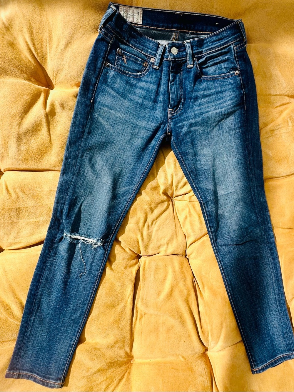 Polo by Ralph Lauren Blue Skinny Crop Jeans with Distressed Knee